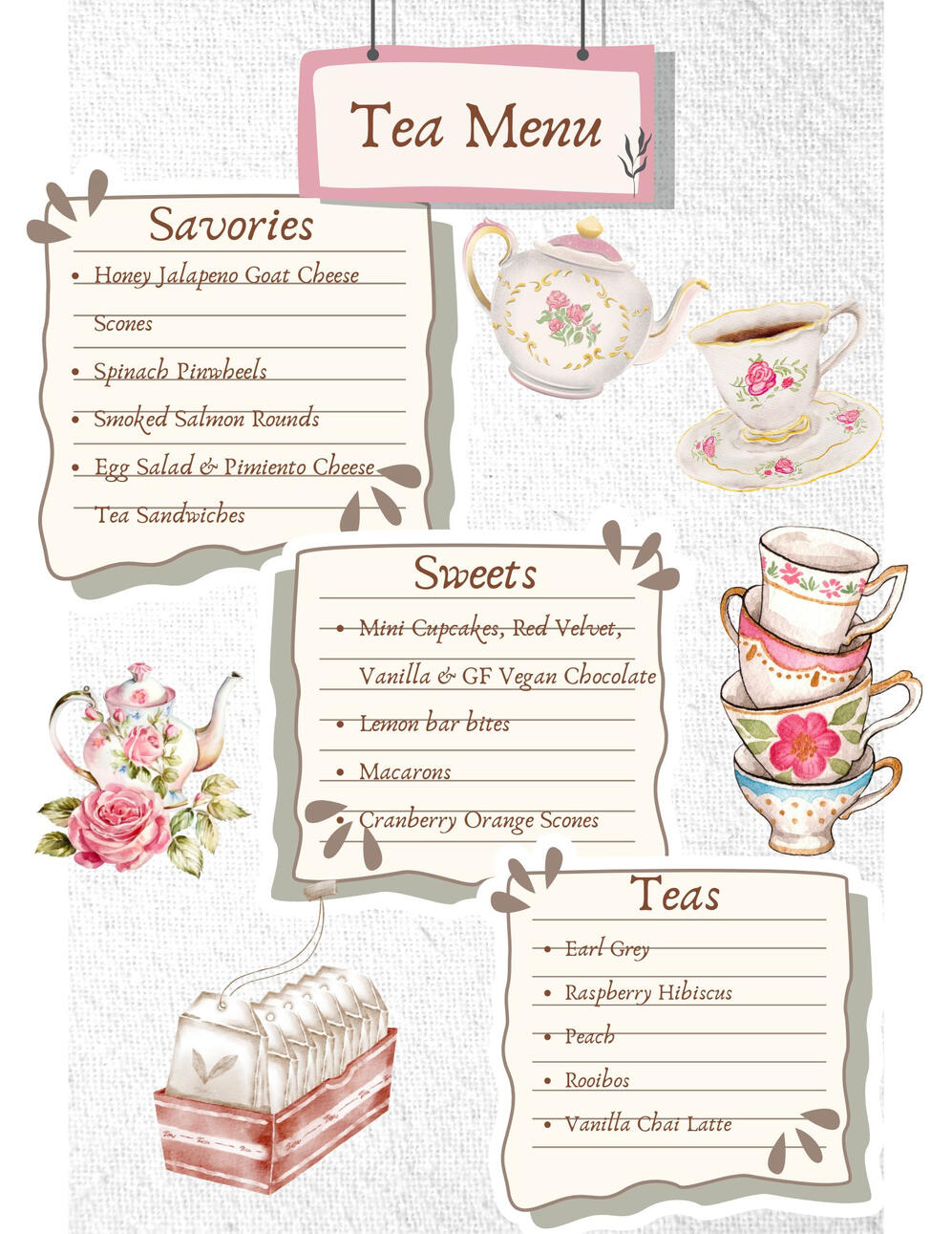Elevated Tea Menu Sample